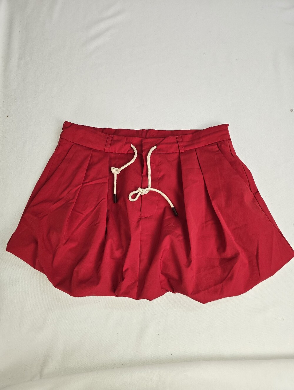 Nylon Apparel Red Bubble Mini Skurt Size Large Drawstring Waist